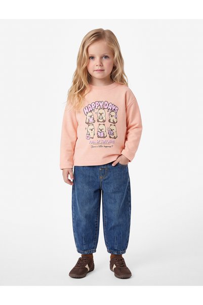 Koton Teddy Bear Printed Crew Neck Long Sleeve Cotton T-Shirt