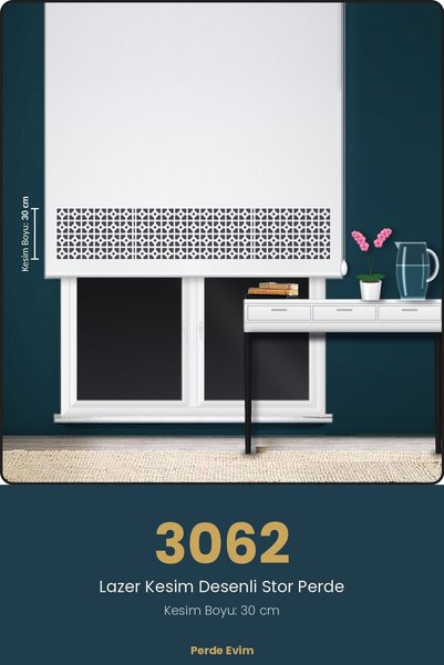 Home Lazer Kesim Desenli Mat Stor Perde Beyaz Güneşlik MDL 3062