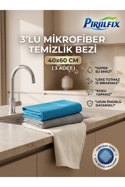 PIRILFİX 3'Lü Mikrofiber Temizlik Bezi, Cam, Araba, Mutfak Ve Ofis Fiber Bez ...