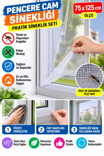 FırsatVar Ofisiniz Eviniz Için Pencere Cam Sinekliğini Pratik Sineklik Seti