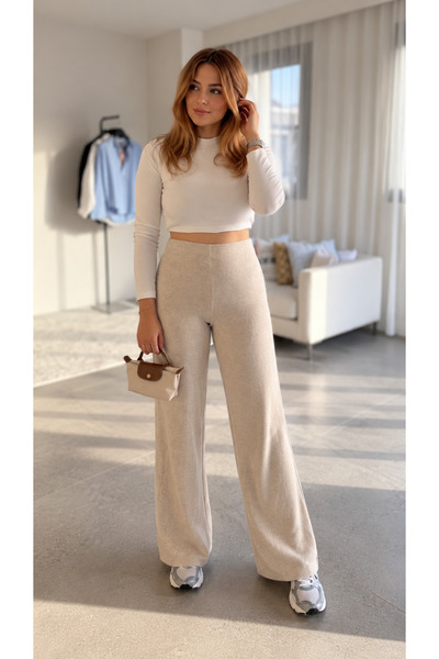 Gigi Atelier Soft Bej Triko Geniş Paça Pantolon
