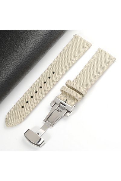 choice2 18mm beige Butterfly Buckle Nylon Sailcloth Deployment Watch Strap 18...