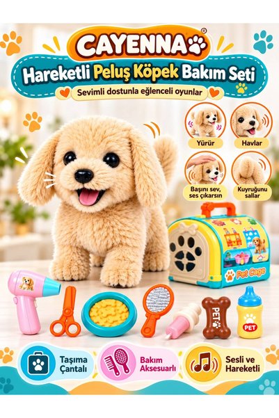 cayenna Sesli ve Yürüyen Oyuncak Köpek – Kutulu Taşıma Çantalı Pilli Köpek Set