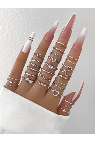 Choice AYA58662 28pcs Fashion Ring Set for Women Heart Shaped Design Geometri...
