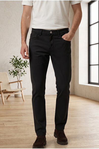 TheSeason Erkek Siyah Slim Fit 5 Cep Esnek Pamuklu Gabardin Pantolon