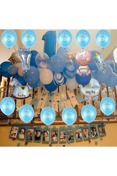 Arabest Baby Shower Decorations Blue, Boy Balloon Set with Foil Banners & Latex