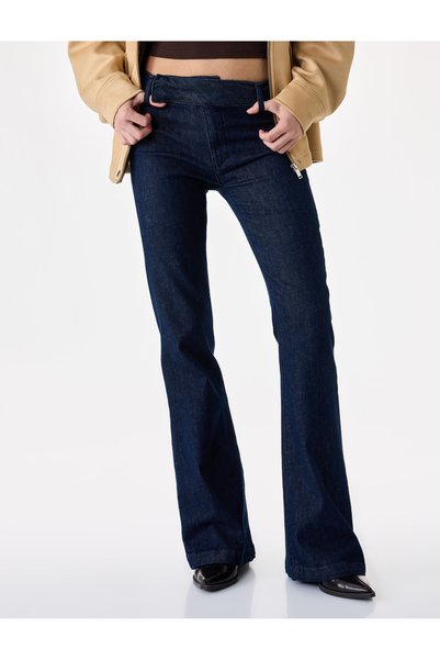 Koton Kemerli Normal Bel Dar Kesim Pamuklu İspanyol Paça Denim Pantolon - Flare Jeans