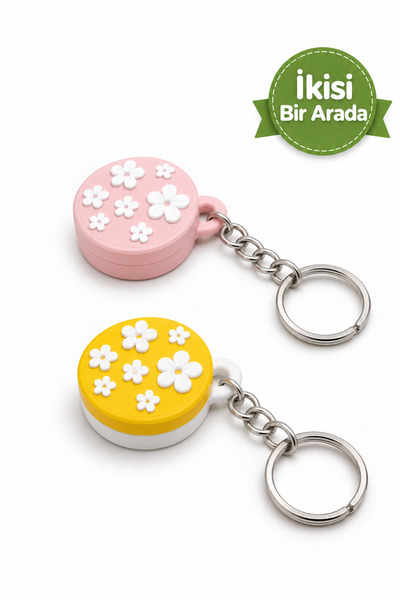 perim3d 2'li Mini Saklama Kutusu Anahtarlık | Pembe ve Sarı Çiçekli Set