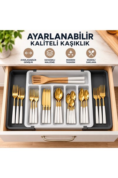 Aşkana yuvanıza aşkla... Adjustable Sliding Drawer Cutlery Holder 32-54 Cm, L...
