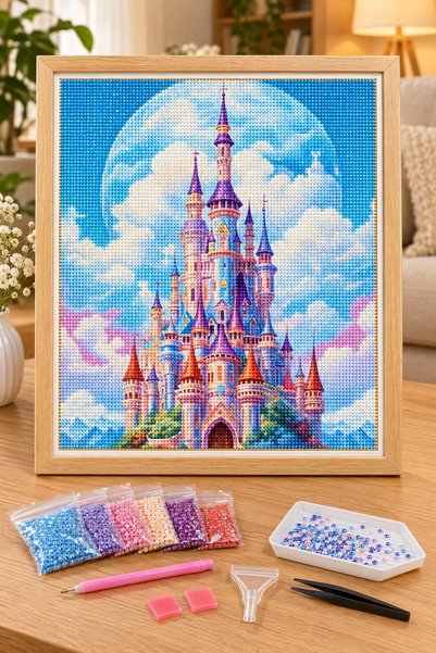 LİVA CRAFT Art & Craft Diamond Painting Puzzle Kit, Fairy Tale Castle on Clou...