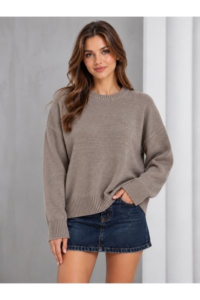 ModaAzen Mink Crew Neck Oversize Women's Knitwear Sweater