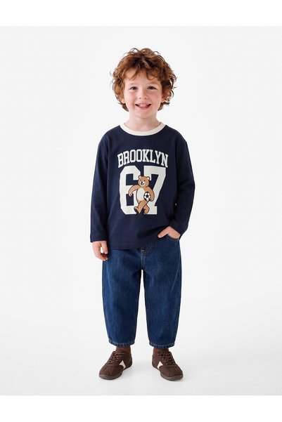 Koton Teddy Bear Printed Cotton Crew Neck Long Sleeve Oversize T-Shirt