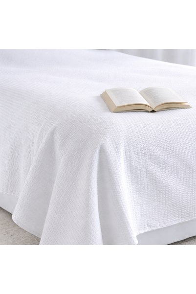Kotonia Home Cearsaf de pat Hotel Ranforce Creponat, 100% bumbac, Alb, 240x26...