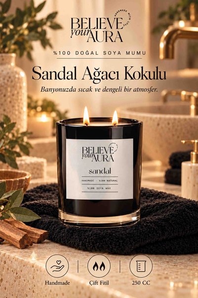 Believe Your Aura Sandal Ağacı Kokulu Mum - %100 Doğal Soya Mumu Aromaterapi ...