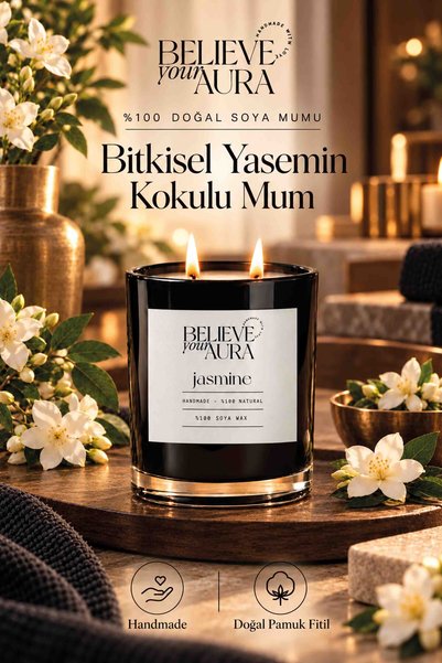 Believe Your Aura Yasemin Kokulu Mum - %100 Doğal Soya Mumu Aromaterapi ve De...