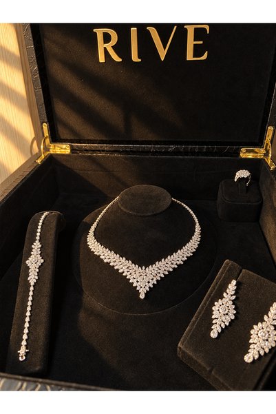 rive.jewelry çiçek Zirkon Rhodium Kaplama Şık ve Lüks Takı Seti