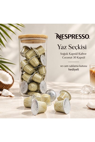 Nespresso كبسولات قهوة بنكهة جوز الهند على الجليد 30 قطعة + صندوق تخزين زجاجي...