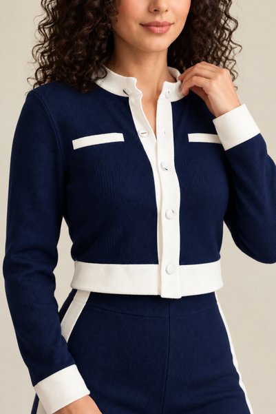Nivora Style Women's Stripe Detailed Buttoned Knitwear Double Set Crop Cardig...