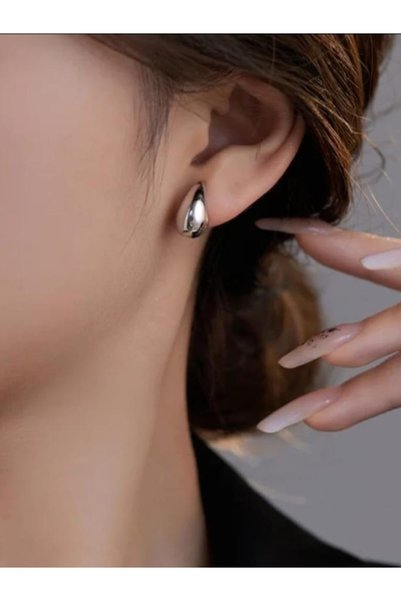DEVİ fashion Tear Drop Silver Color Earrings 2 cm