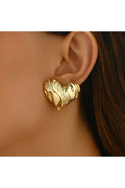 Choice gold Bohemia Vintage Irregular Lava Textured Heart Large Earrings for ...