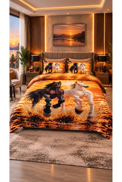 AYBERK HOME TEXTİLE At 5D Printed Cotton Double Duvet Cover Set with 6-Piece ...
