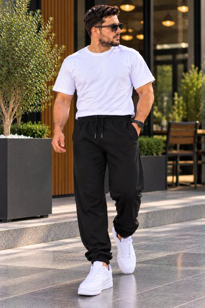 NETTENSTORE Erkek Oversize Basic Eşofman Altı Siyah
