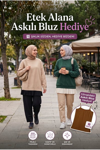 ÇELEBİ STYLE Kadın 2'li Paket Pileli Tesettür Etek içlik Beli Lastikli Mini T...