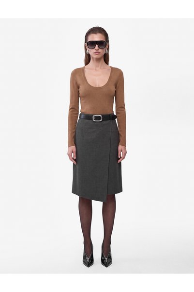 Koton Viscose Blended U-Neck Long Sleeve Ribbed Basic Knitwear Sweater