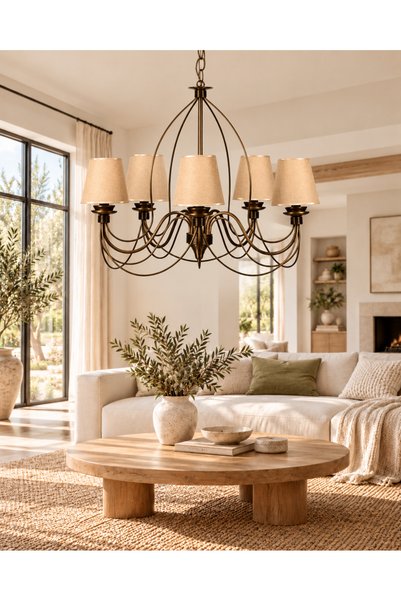 Skandi Lighting Skandi Brage 6'lı Eskitme Hasır Abajurlu Avize