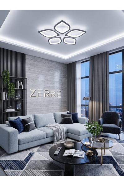 ZERRE Shop ZERRE SORA Plafonyer Lüks Modern 5'li 3 RENK KUMANDALI Ledli Avize