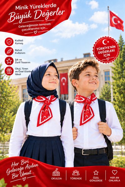 nurfemina Çocuk Türk Bayrağı Desenli Kravat Fular - Ay Yıldız Tasarımlı Çocuk...