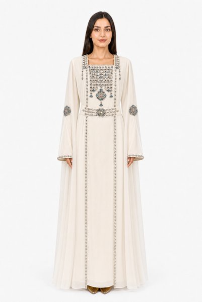 MOHAMED ZAHABI Women's Long Caftan with Shiny Stones and Extended Sleeves Abo...