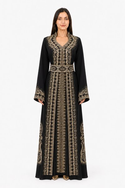 MOHAMED ZAHABI Ladies Long Caftan with Embroidery and Shiny Stone Work Latest...