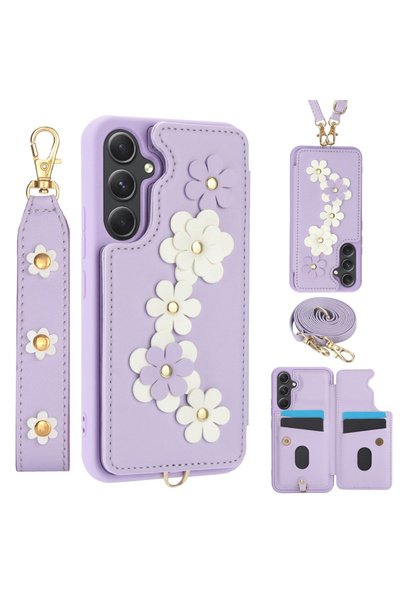 XGSM Husă pentru Samsung Galaxy A55 5G, din piele, cu model floral și slot pe...