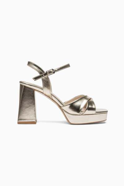ALTIN TOPUK Lara Gold Cross-Strapped Platform Heeled Shoes