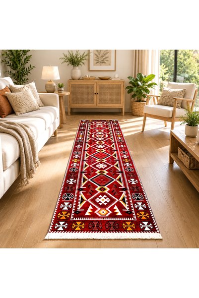 OEM Traversă hol antiderapantă, 80x300 cm, Model Boho Roșu, TRV2312