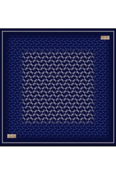 LA BOUTIQUE Pure Tivil Silk 2849 07 Navy Blue - Saks Blue Geometric Pattern
