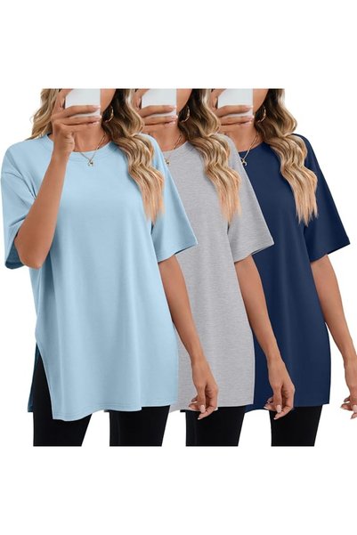 GENERAL Huukeay Pack Women's Oversized Gym T Shirts Cotton Short Sleeve Side ...