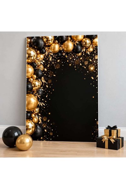 ShopPrint Fundal foto aniversare Negru cu auriu, panou PVC rigid 120x180 cm, ...