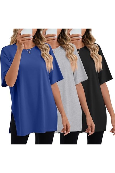 GENERAL Huukeay Pack Women's Oversized Gym T Shirts Cotton Short Sleeve Side ...