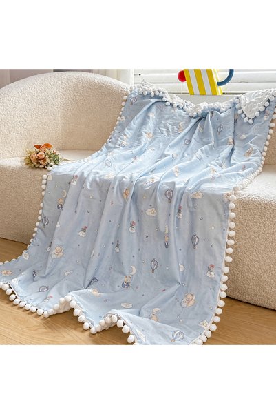 OEM Children's Blanket 100% Cotton , baby blue with teddy bears, 100x150 cm