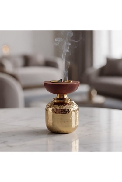 Generic Brand مبخره حديد ذهبى مع خشب هندى