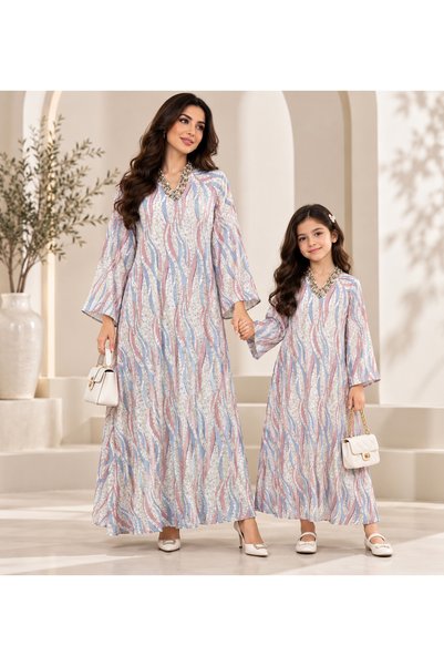 White colour Luxury Mother & Daughter Matching Dress Modern Pattern Design wi...