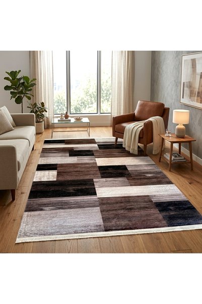 OEM Covor cameră antiderapant, Modern Geometric Maro bej, 80x150 cm