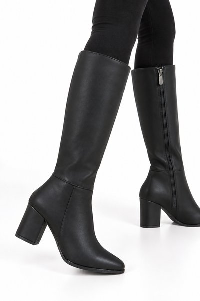 Jagulep Women's Below the Knee Long Boots (4 cm) Black