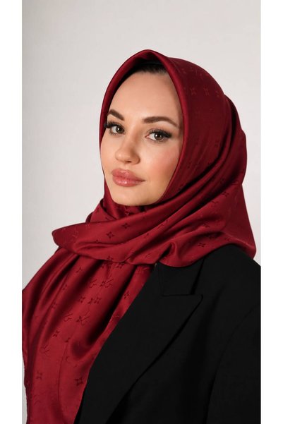 Revam Collection R Desen Yüksek Kalite İpeksi Jakar Eşarp Bordo
