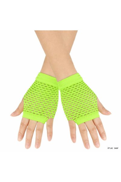 ZERO LAND Ilkestor 80S 90S Retro Neon Green Mesh Fingerless Short Gloves (203...