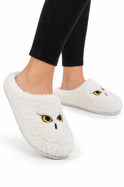 Jagulep Women's Warm Plush House Slippers White
