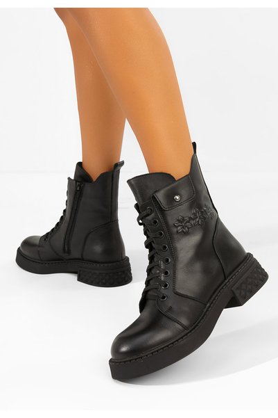 B T Shoes Γυναικείες μαύρες δερμάτινες μπότες Τζεραλντίν