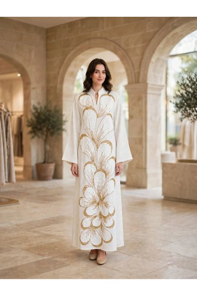 IKKXA Women's 3D Floral Appliqué Seasonal Jalabiya Kaftan